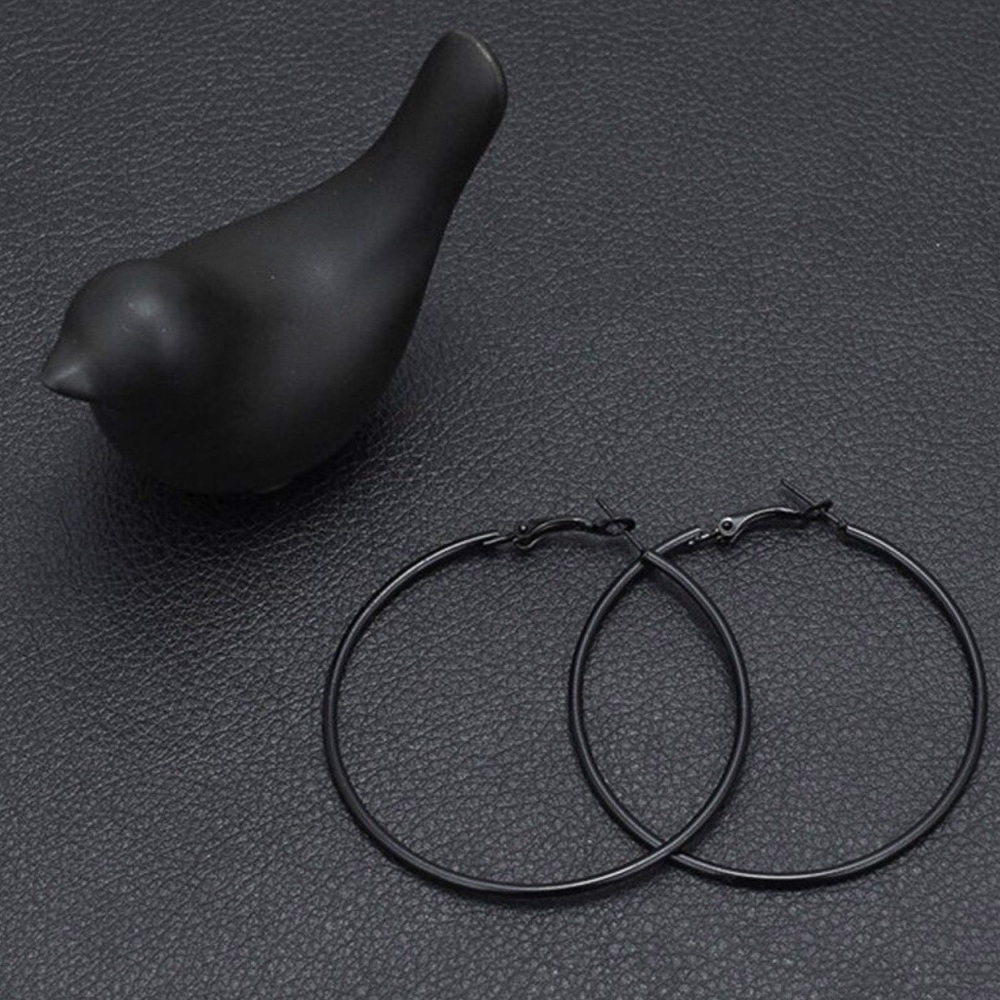 Black 2” Clasp Closure Hoop Earrings - Picture 3 of 7